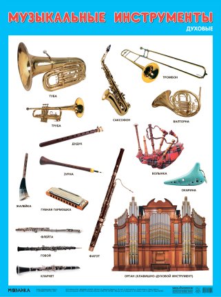картинка Плакат развив. Музыкальные инструменты Духовые учколлектор чебоксары
