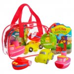 Развивающий набор Транспорт, книжка, 3 игрушки ПВХ, в сумке