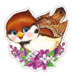 Плакат вырубной А-4 Воробушек с цветочками 