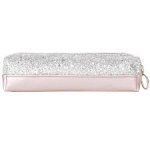 Пенал-косметичка кожзам.серый узкий блестящ. 