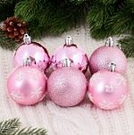 Набор шаров пластик d-6 см, 6 шт Снежиночки" розовый