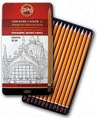 Набор карандашей ч/г 12 шт. KiN HB-10H мет. пенал