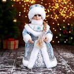 Снегурочка В голубой шубке с цветами двигается, 15х30 см