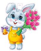 Плакат вырубной А-3 Зайчик с цветами и колокольчиком