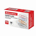 Скрепки 28мм 100шт цветные полоски  BRAUBERG 